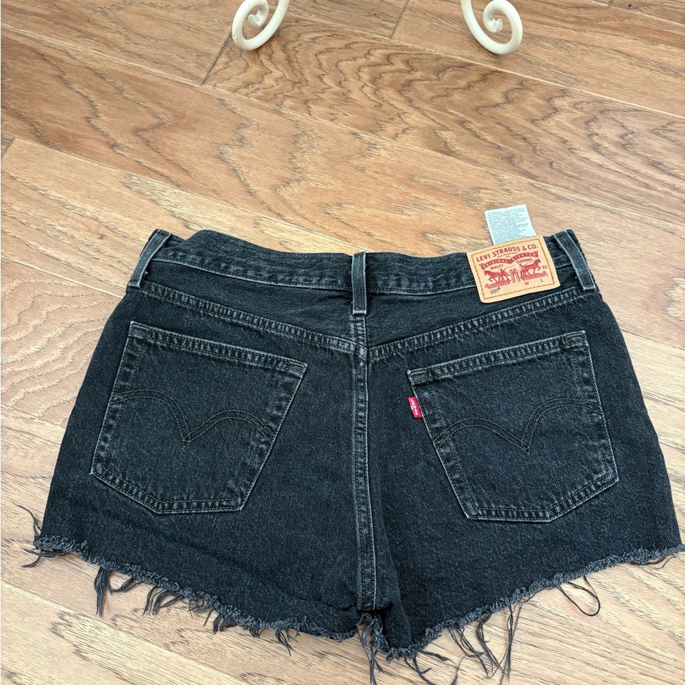 Levi's Black Jean Shorts Distressed Hem